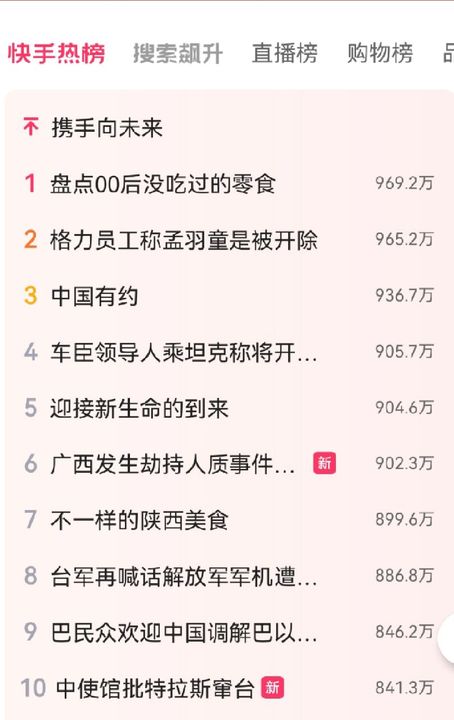 《快手》5月17日热搜排行榜一览